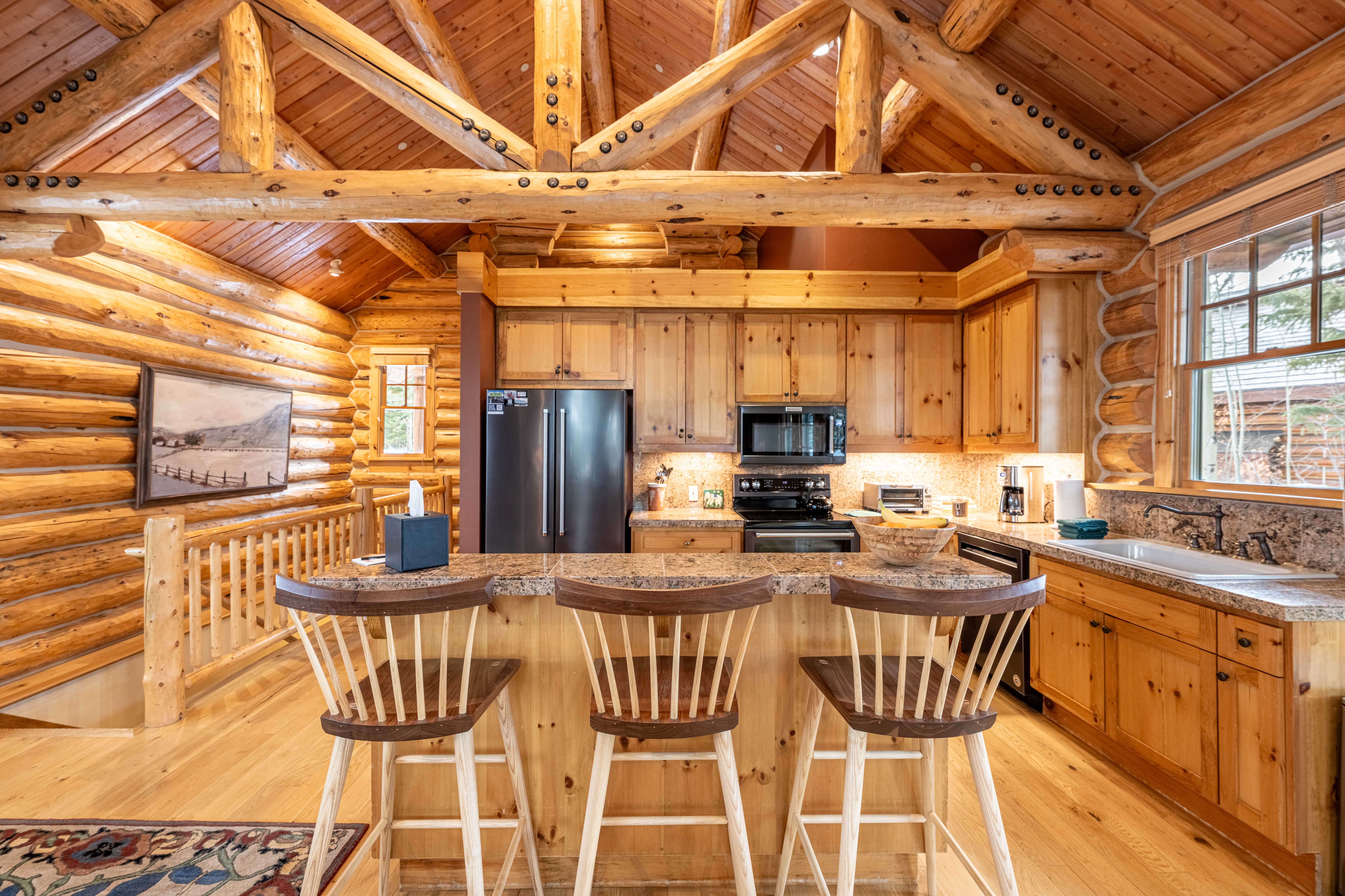 Kitchen with log beams