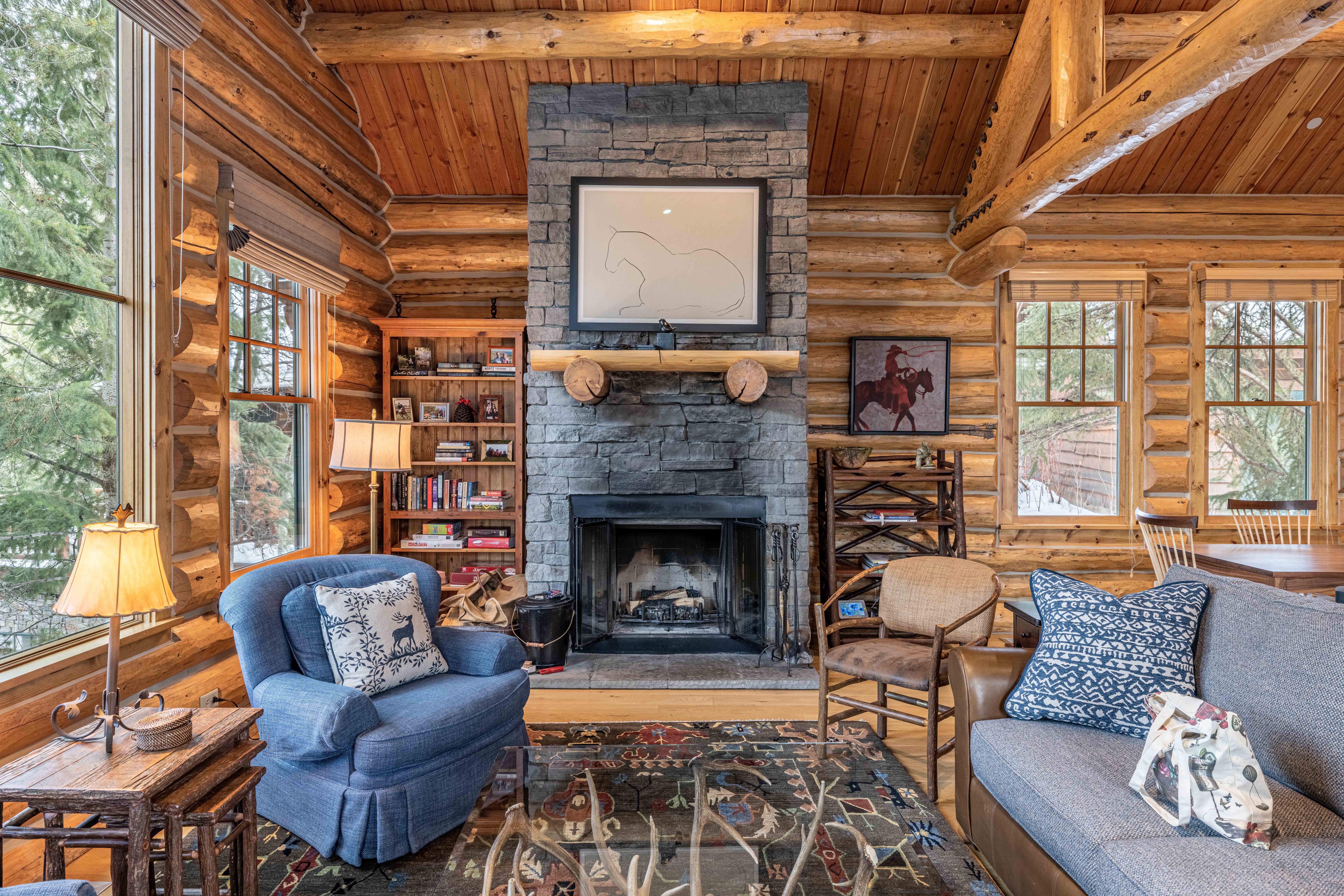 Stone fireplace detail