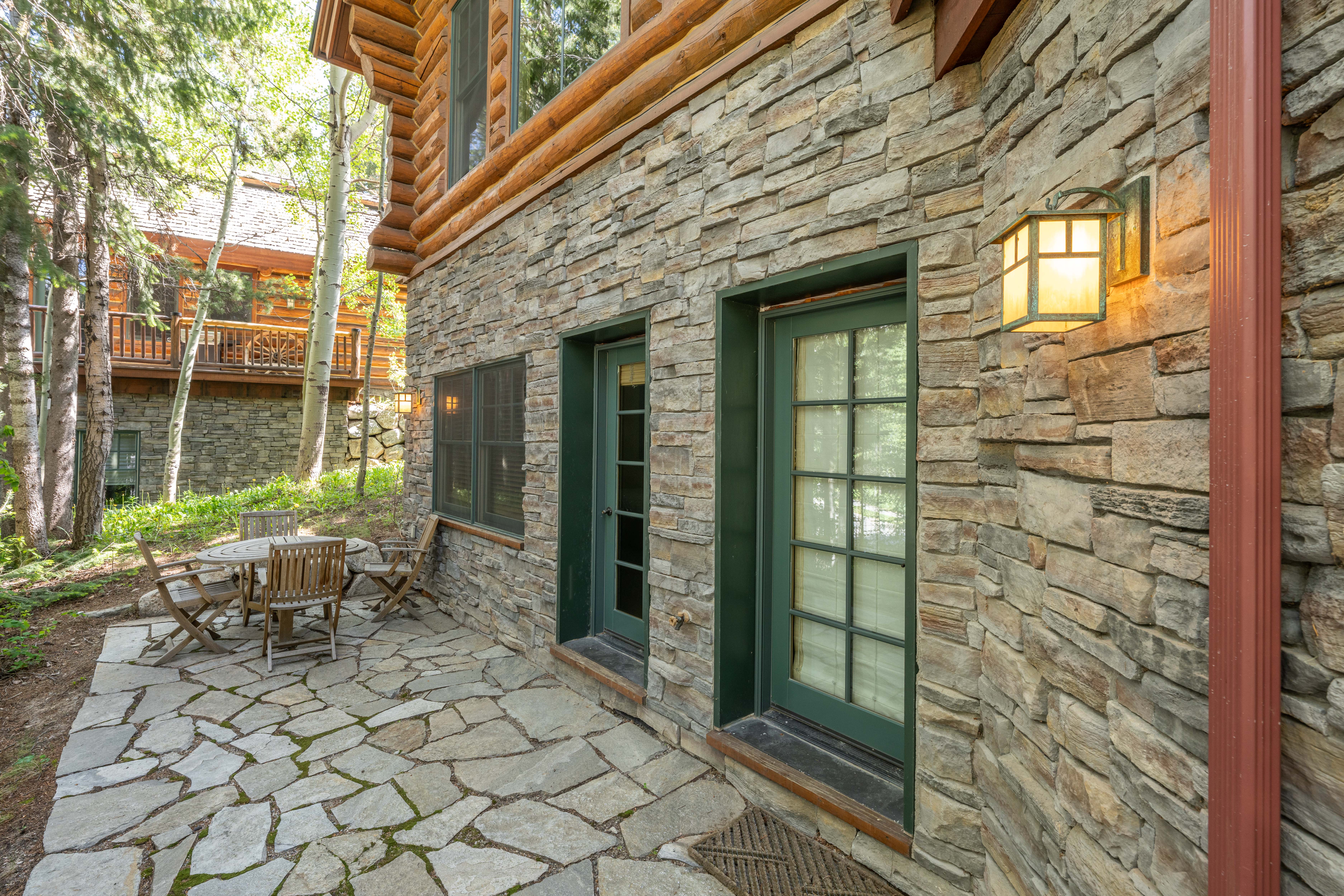 Exterior stone and log facade